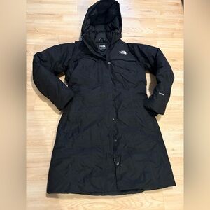 THE NORTH FACE Parka HiVent Long Hooded Winter Coat Black Size L Waterproof  EUC